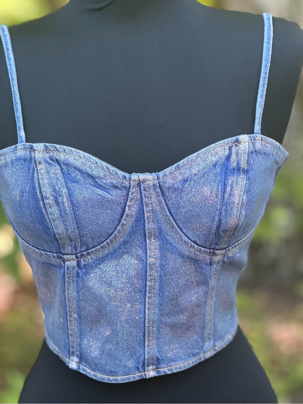 Forever 21 Medium Denim Bustier Top - Blue